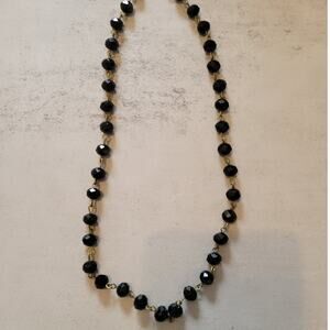 Copper Chain Black Face Cut Crystal Bead Necklace — 17"